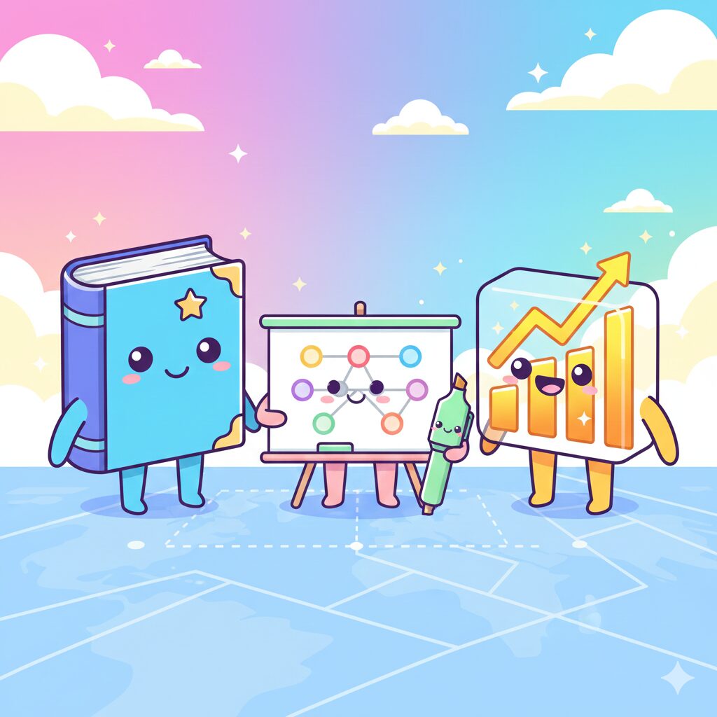 Perplexity, Felo, Gensparkの3つを比較したイメージイラスト