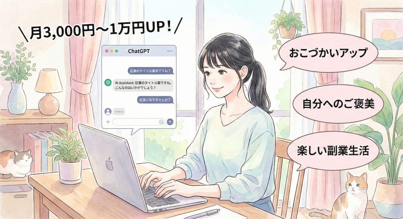 Webライター副業初心者がChatGPTを使って月3,000〜1万円を目指しているイメージイラスト