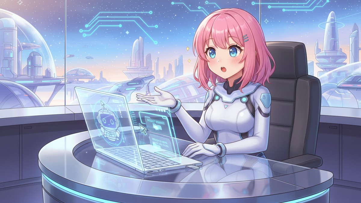 Claude CoworkでPCを自動操作される様子に驚く女性のイラスト