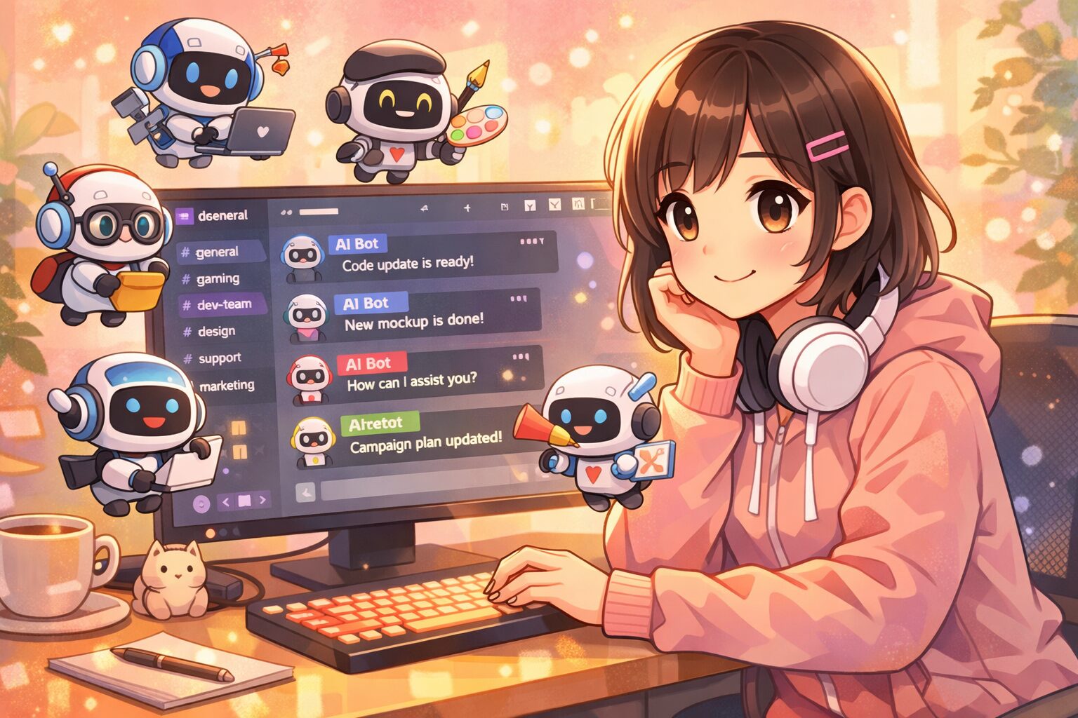 ChatGPTをDiscordのビジネスパートナーにする活用イメージ / タイトル：Discord×ChatGPT活用ガイド