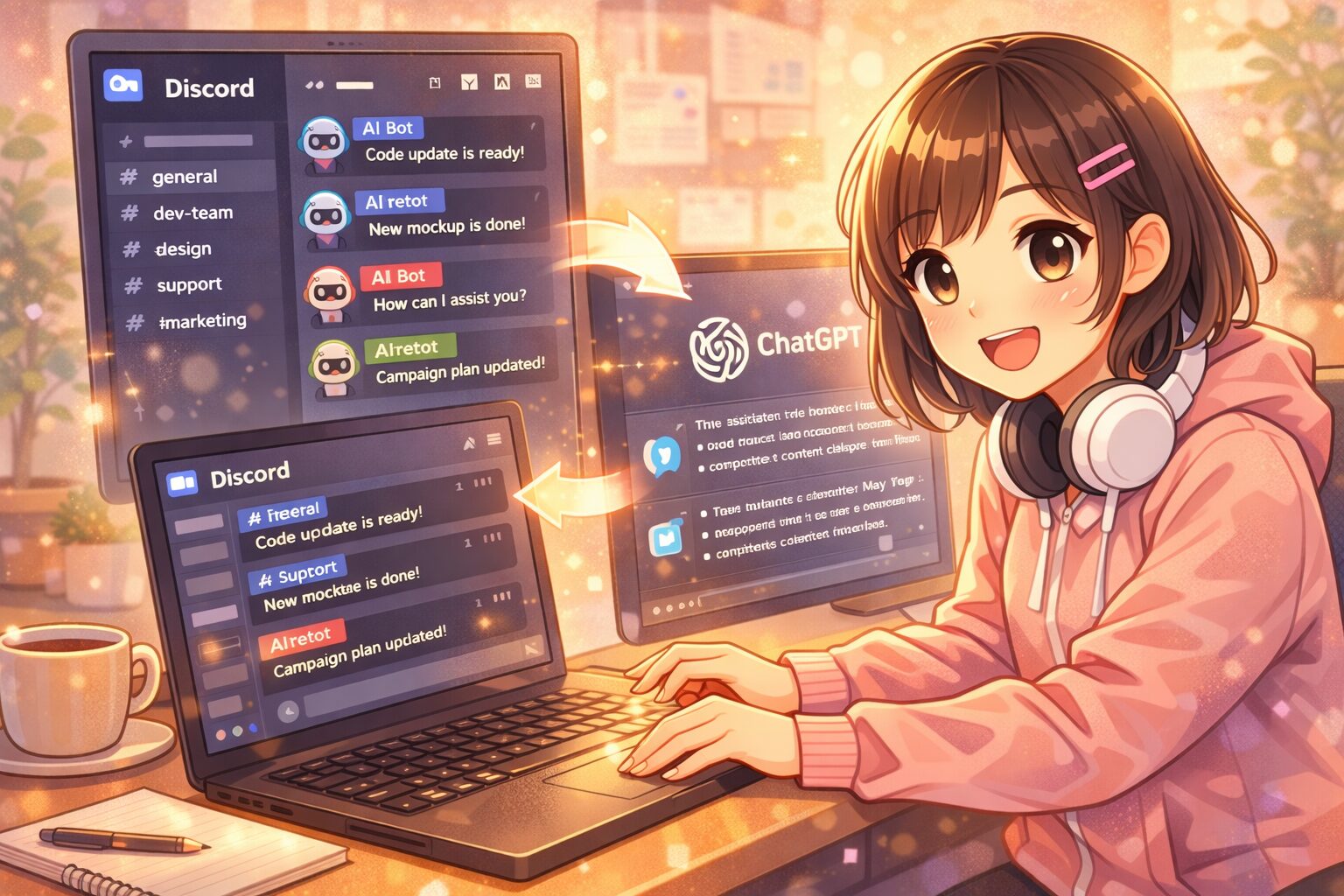 DiscordとChatGPTを並べた作業環境イメージ