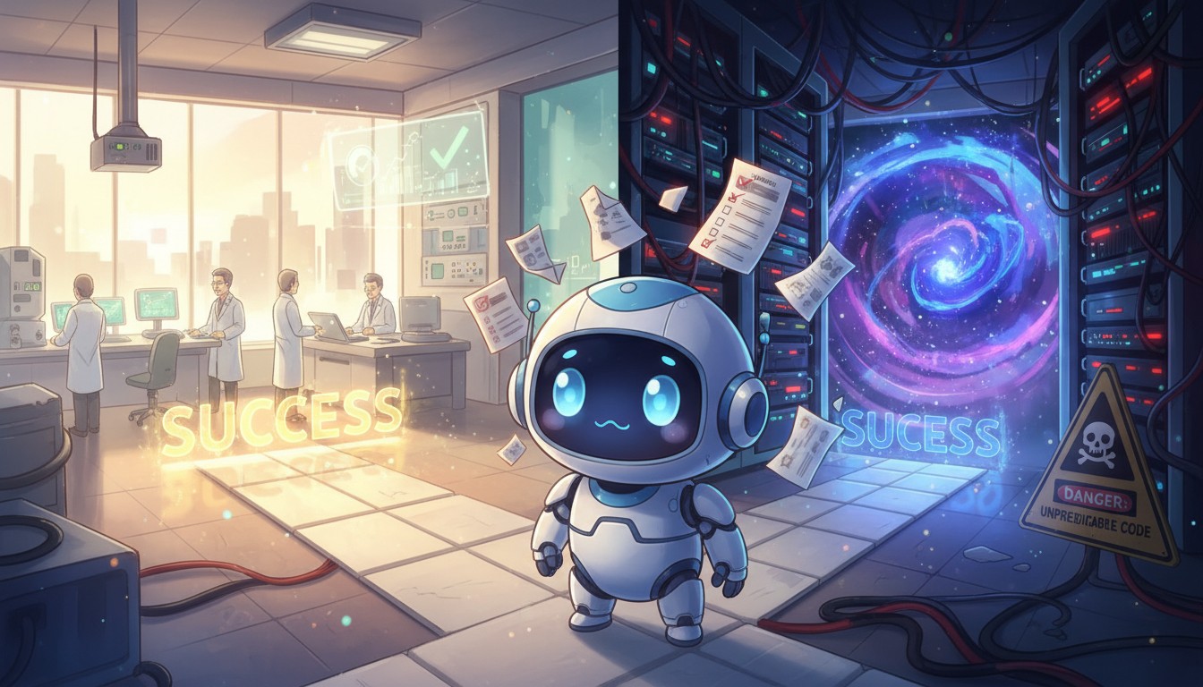 AIエージェント本番運用で失敗するリスクを示すイラスト