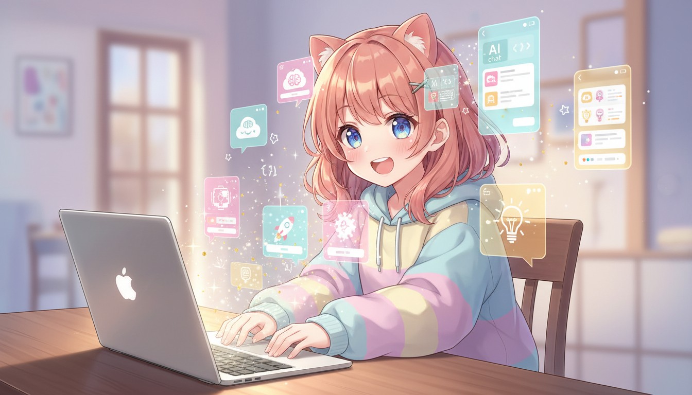 バイブコーディングでアプリを作るアニメ風イラスト