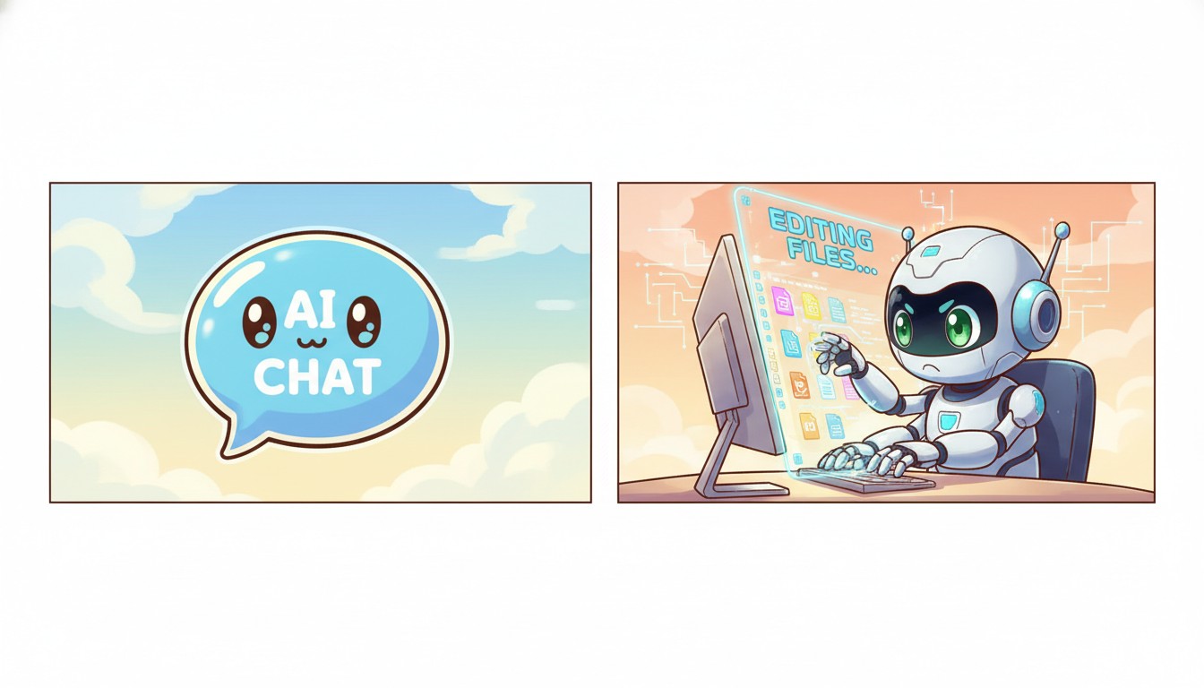 普通のAIチャットとClaude Codeの違いを図解したイラスト