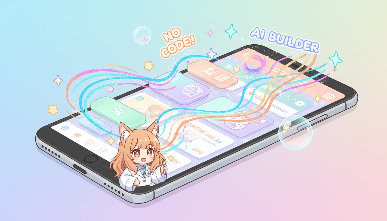 コードなしでアプリが生成されるバイブコーディングのイメージ