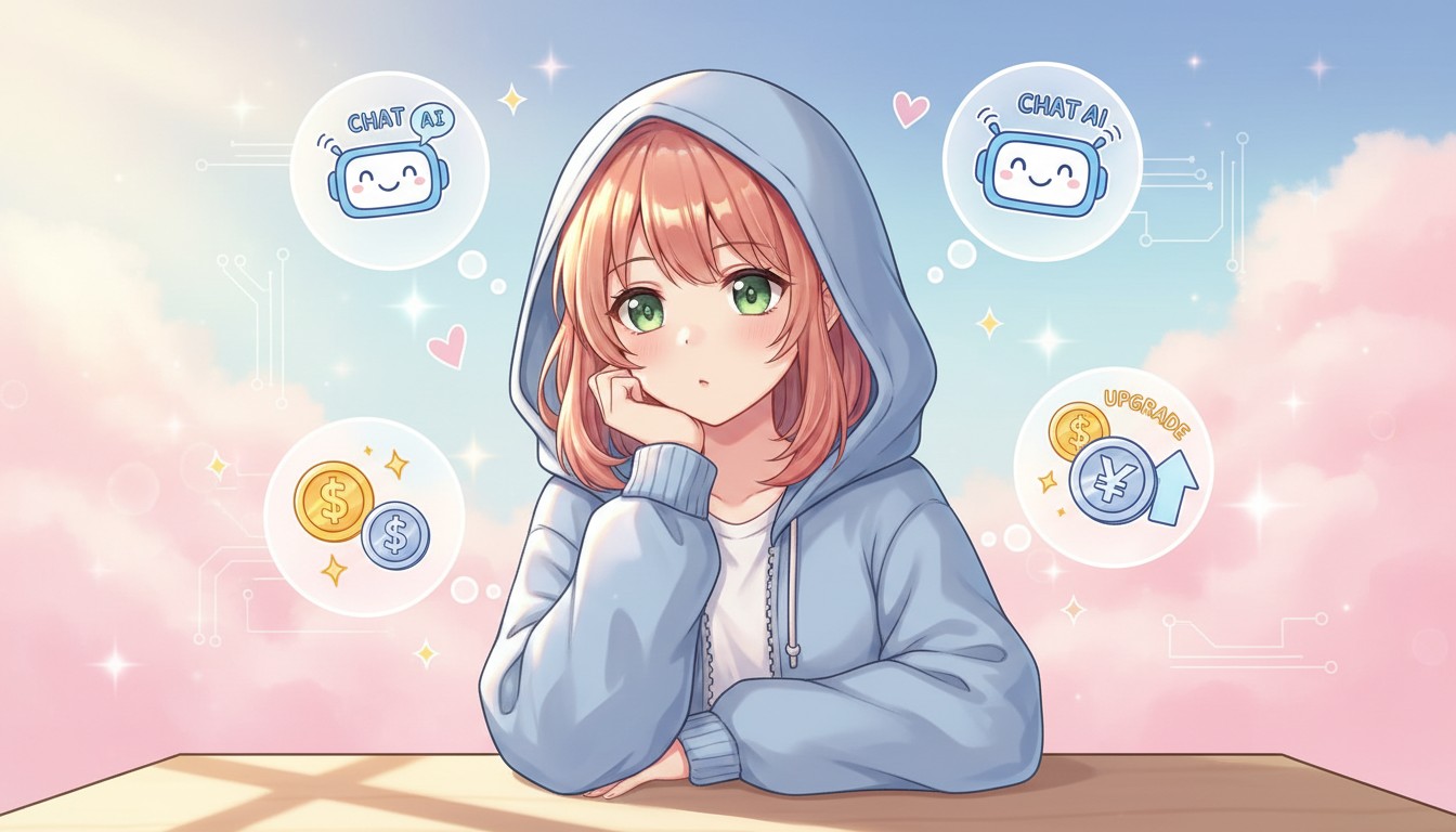 Claude課金すべきか考える女性のイラスト