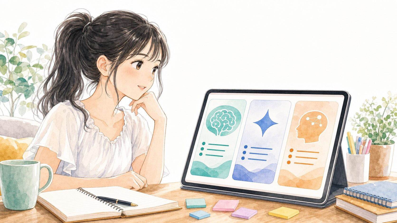 ChatGPT・Gemini・Claude無料版を初心者向けに比較するイメージ