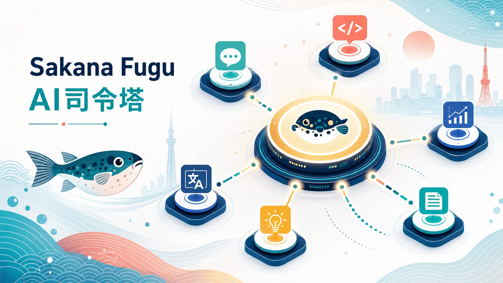 Sakana Fuguとは何かを表すAI司令塔のイメージ