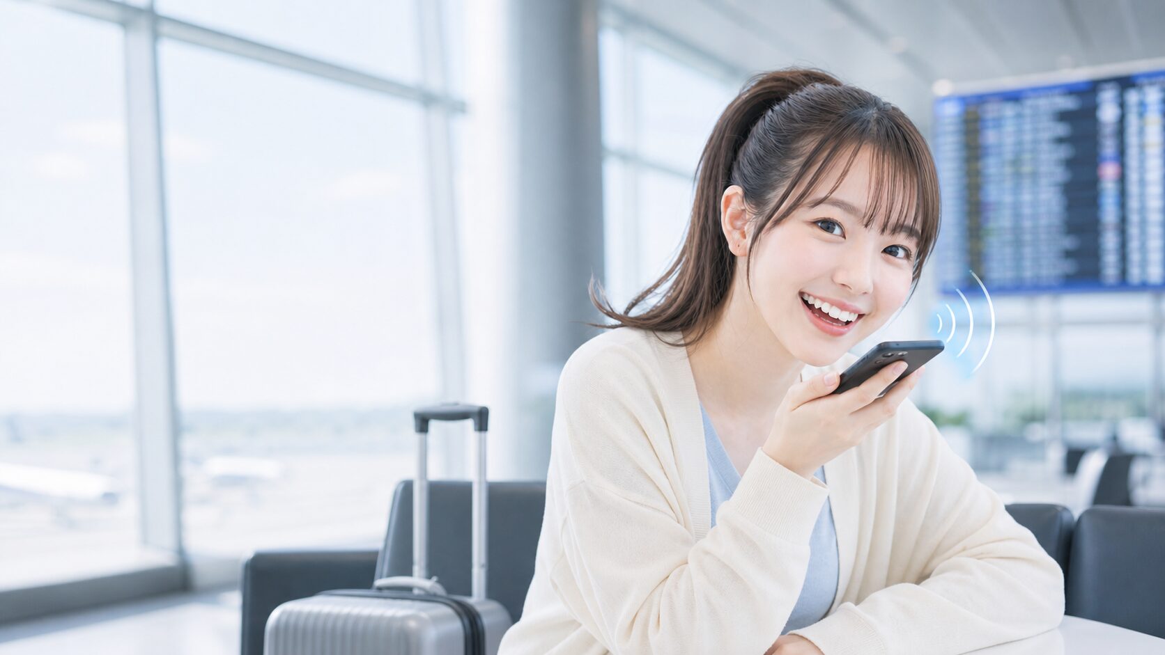 ChatGPT Liveの音声会話を旅行前に試す女性