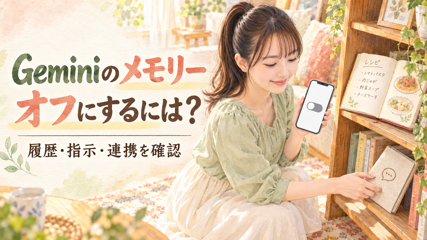 Geminiのメモリーをオフにする設定と、残る履歴を見直すイメージ
